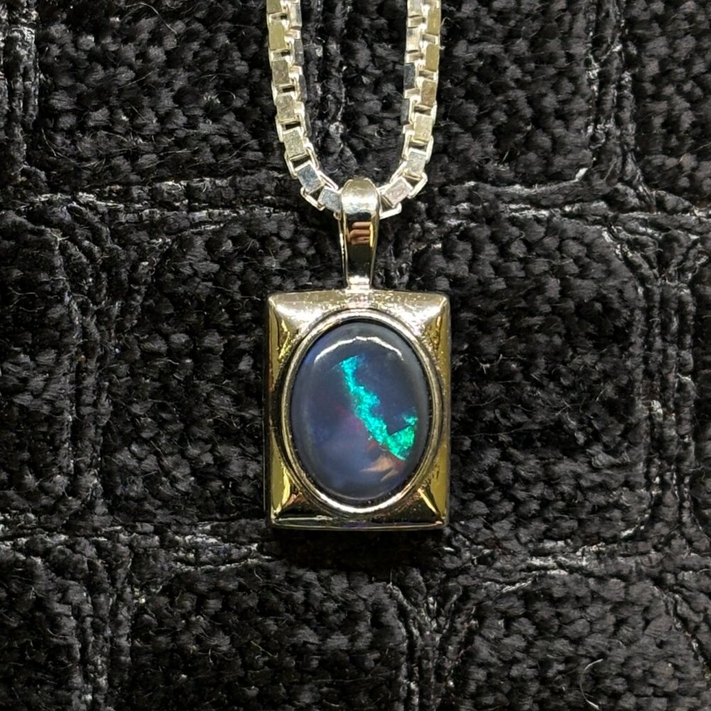 Exquisite Black Australian Opal Pendant Necklace